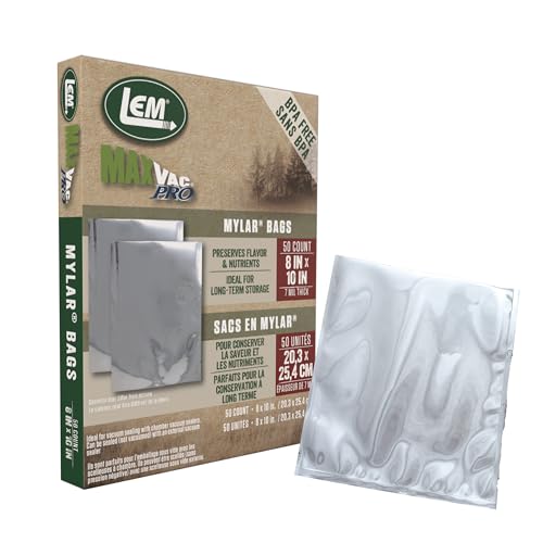 LEM Products MaxVac Pro Mylar Vacuum Sealer Bags BPA-Free Long-Term Food Storage 8 x 10 Inches 50 Count