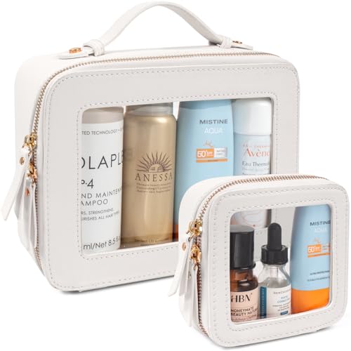 Image of LETGO 2 Pack Mahjong Tile Storage Bag with Zipper Transparent Mahjong Tile Carrying Case Zippered Storage Bag Waterproof PU TSA Approved Cosmetic Pouches,Portable Beach Vacation Makeup Organizer Set