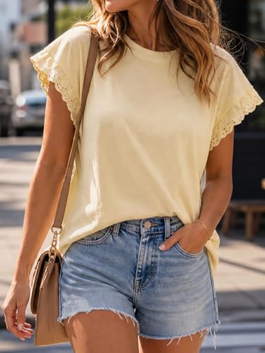 Image of Tankaneo Womens Summer Crewneck T-Shirts Lace Cap Sleeve Tops Dressy Casual Loose Fit Work Basic Tees Outfits 2026