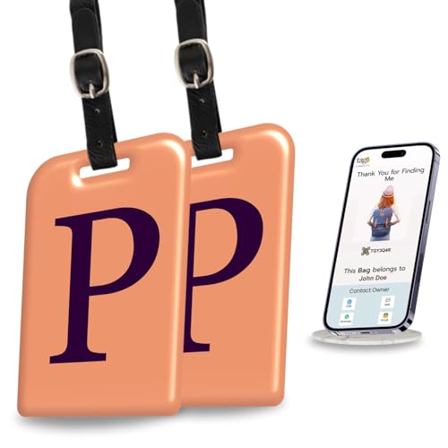 tag8 2 Pack Luggage Tags for Suitcases, 26 Initial Letter Travel Luggage Baggage Identification Labels ID Tag with Global Loss Recovery Service | Airline Compliant | SITA World Tracer Code Enabled (P)
