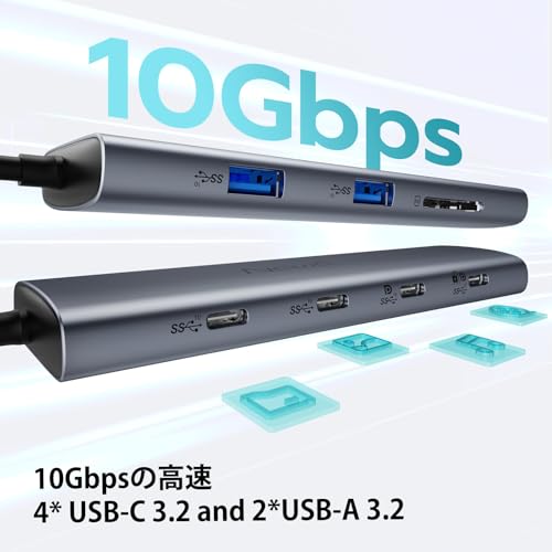 undefined NewQ USB Cモニターハブ 8-in-1 – USB-C PD給電 & ポータブルディスプレイ対応 トリプルディスプレイ出力(1×HDMI + 2×DP Alt)、4K@60Hz、Thunderbolt対応、10Gbps×6ポート、SD4.0、映像ケーブル付属 の商品画像 6