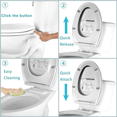 image for Hibbent Premium Round Toilet Seat with Cover Quiet Close, One-Click to
