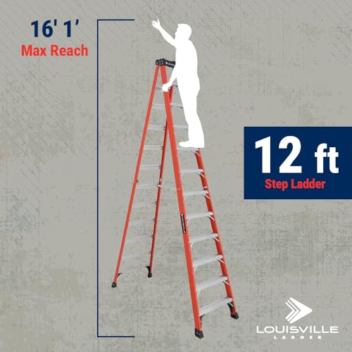 Image of Louisville Ladder 12-Foot Fiberglass Step Ladder, 375-Pound Load Capacity, Type IAA, FS1412HD