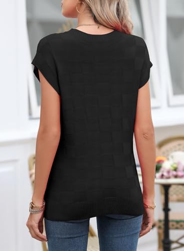 Image of SHEWIN Womens Fall Tops for Women Casual Crewneck Short Sleeve Shirts Cap Sleeve Knit Sweater Vest Summer Tops