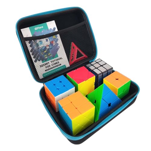 Lelongma Speed Cube Set with Storage Case Bag, 6 Pack Magic Cube Set of 3x3x3 2x2x2 Pyramid Skew Mirror Cube and Fenghuolun Cube Smooth Stickerless Puzzle Cube Game Toy Gift for Kids Teens Adults