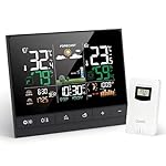 Uzoli Estación meteorológica inalámbrica con senso...: 1. [Reloj digital con información meteorológica] La estación meteorológica proporciona datos más precisos en tiempo real: ①Reloj radiocontrolado (señal de DCF alemana recibir); ②2 Despertador con modo de snooze; ③Temperatura y humedad interior/ exter...