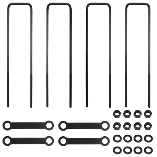 Image of 24 Inch Square Bend U-Bolt Kit for Truck Chassis | Heavy-Duty Steel Suspension Leaf Spring U Bolts with 6 Inch Tie Plates