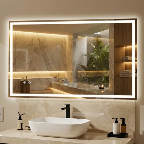 Clevich Bathroom Mirror with Lighting, 100 x 60cm/80 x 60cm/70 x 50cm LED Mirror, Dimmable Mirror, Anti-Fog, Suitable for Bathroom, Bedroom, Hotel (100 x 60)