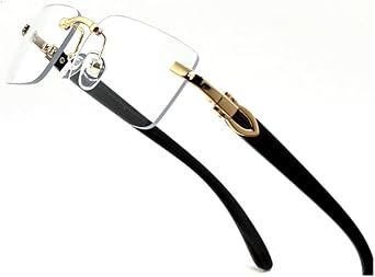Men Women Rimless Gold Frame Black Woodgrain 90s Old School Rectangle Frameless Retro Trendy Cool Hip Hop Fashion Eye Glasses Clear Tint Glasses