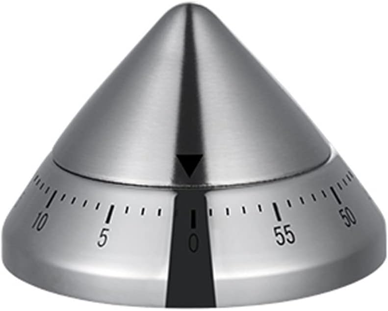 - 60-Minute Mechanical Kitchen Timer | Stainless Steel Cone-Shaped Manual Cooking & Baking Timer with Loud Ring Alarm | No Battery Required Countdown Timer
