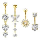 Gold Bauchnabelpiercing Set:2pcs Bauch Bar und 2pcs baumelnden Bauch Knopf Bars in verschiedenen Stilen. Mit funkelnden klaren Edelsteinen leuchten hell auf diesen Bauch Ringe.