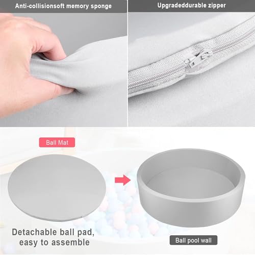 UHAPPYEE Extra Large Soft Ball Pit for Toddler, 51 x 11.8 in Foam Ball Pit for Baby Kids, Gray