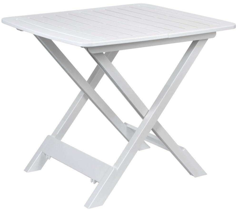 Bambelaa! Campingtisch Klappbar Klein Leicht Plastik Klapptisch Kunststoff Outdoor Garten Balkon Beistelltisch Wetterfest Weiß (ca. 44 x 44 x 50 cm) Garten