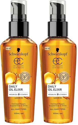 Schwarzkopf Extra Care Daily Oil Elixir, Hair Oil,contains argan oil and vitamin E, 100mL (Pack of 2)