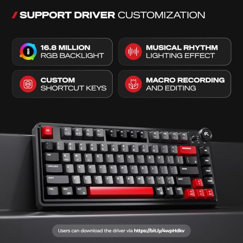 Image of CYBEART Nighthawk 75 Wireless Mechanical Keyboard, 81 Keys with Multimedia Knob, Tri-Mode Bluetooth 5.1 /2.4GHz /Wired, Hot-Swappable, RGB Backlit, Linear Switches, PBT Keycaps, 4000mAh Battery