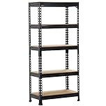 Yaheetech 5 Tier Garage Shelving Units Adjustable Metal Shed Storage Shelves for Shed/Workshop/Office, 150x70x30cm, Black