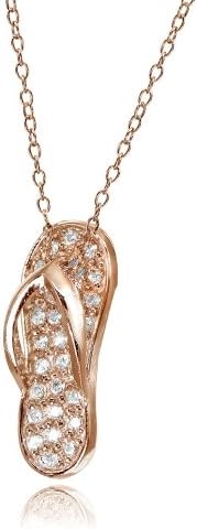 Sterling Silver Cubic Zirconia Flip-Flop Beach Sandal Necklace
