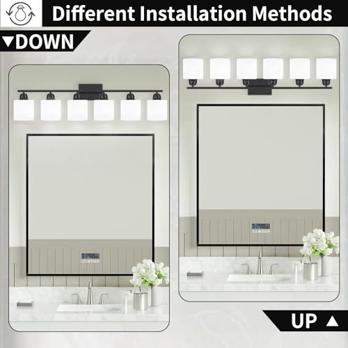 Image of 6-Light Black Vanity Lights for Bathroom, Modern Bathroom Vanity Lighting Fixtures Over Mirror, Bathroom Light Fixtures for Bathroom Mirror, Living Room, Hallway, Vanity Table, E26 Base