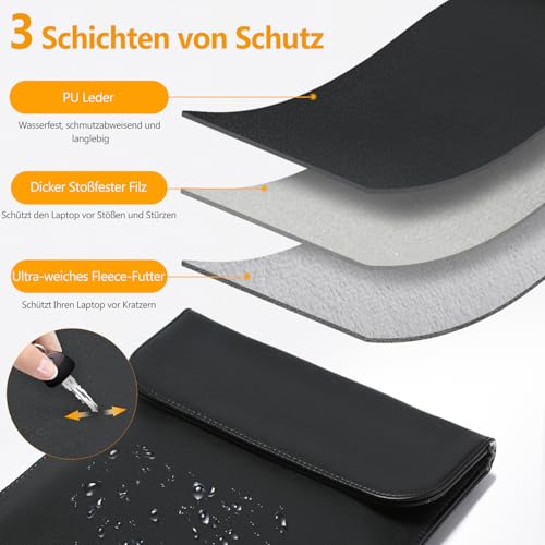 HYZUO 15-16 Inch Laptop Sleeve for MacBook Pro 16 M4/M3/M2/M1 A3403 A3186 A2991 A2780 2025-2019, MacBook Pro 15 2015-2012 A1398, XPS 15, Faux Suede Leather Case with Accessory Bag, Black