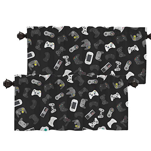 Batmerry Video Game Kitchen Valances Half Window Curtain, Seamless Game Controller Boys Art Color Kitchen Valances For Windows Heat Insulated Valance For Decor Reducing The Light 2 Pack 52X 18 Inch #TOP29