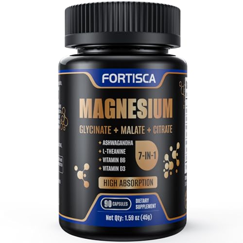 Triple Magnesium Complex 500mg 7 in 1 Magnesium Supplement with Glycinate Malate Citrate | Ashwagandha L-Theanine | High Absorption | Vegan | Non-GMO | 90 Capsules