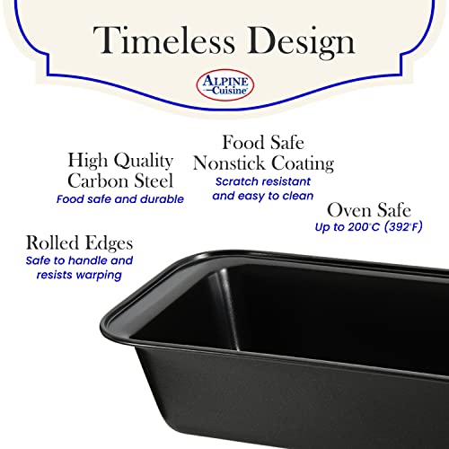 Alpine Cuisine Loaf Pan 8.5X4.5 Inch - Nonstick Coating Carbon Steel Pan - Black Easy Release, Durable Baking Pan - Easy To Clean Brownie Pan - Dishwasher Safe Bread Baking Pan #TOP3
