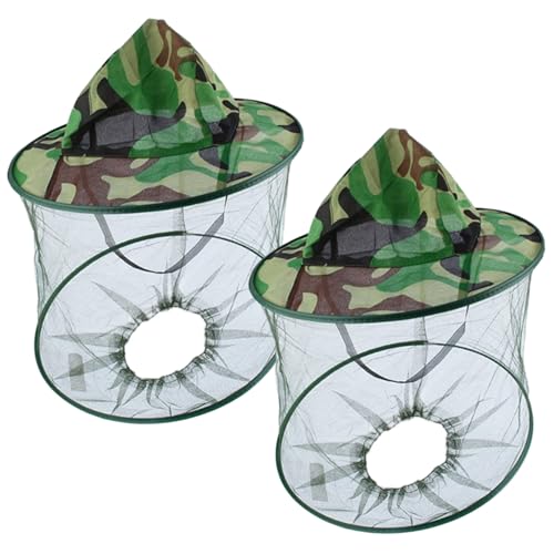 AEIOFU Bee Keeper Hat, 2PCS Wide Brim Mosquito Net Hat, Camouflage Sun Cap with Mosquito Head Net for Outdoor Fishing Beekeeping Supplies