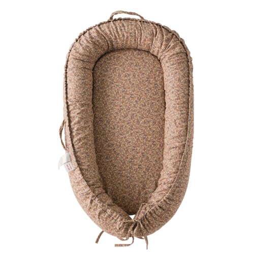 Image of CooCooBaby Infant Lounger, Baby Nest Cover for Baby Girls & Boys, Newborn Essentials for Baby 0-12 Months, 100% Cotton Breathable, Co Sleeper Portable Travel Bed (Brown Blossom_, Cotton_Muslin)