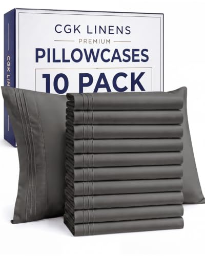 King Standard Pillow Cases Set of 10 - Soft Pillowcase Covers - Charcoal