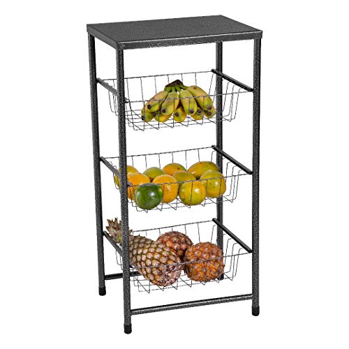 Fruteira de Chão Para Cozinha 3 Andares Cesto Textura Plus, MetalCromo