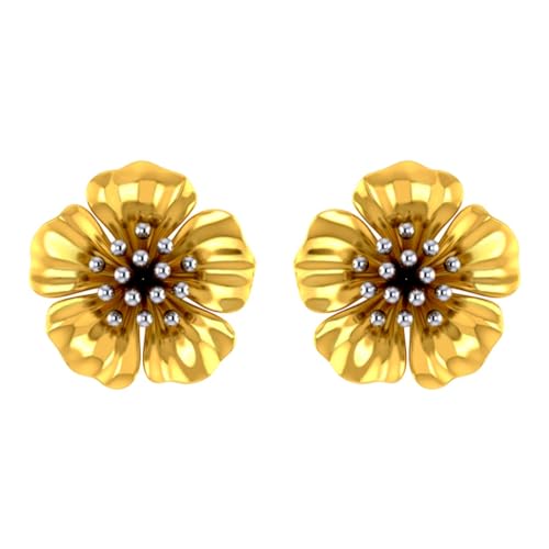 Image of P.C. Chandra Jewellers Bis Hallmarked 18Kt (750) Yellow Gold Beautiful Floral Studs With Petals Studs Earrings For Women & Girls - 1.15 Grams