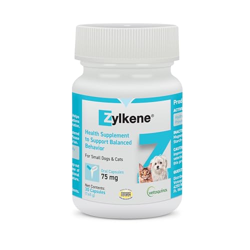 Vetoquinol Zylkene Calming Support Supplement for Small Dogs and Cats, Helps Promote Relaxation and Reduce External Stress Factors, Daily Behavioral Support and Anxiety Relief for Dogs and Cats, 75mg