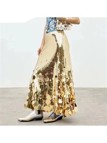 Women's Sequin Patchwork Skirt, A-Line Zipper Party Skirt2
