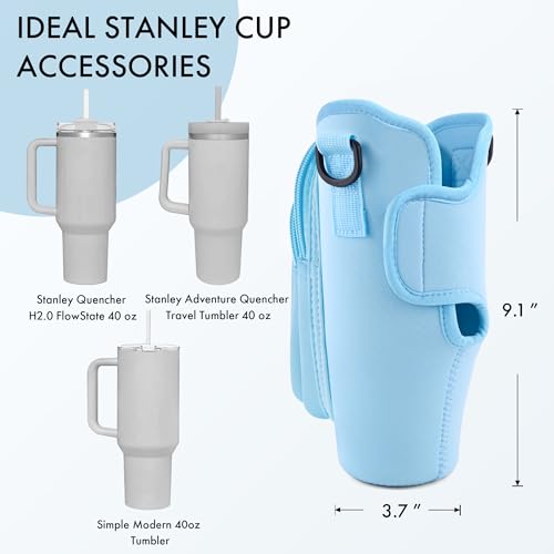 Image of Water Bottle Carrier Bag with Phone Pocket for Stanley Cup 40 /30 oz, Water Bottle Holder with Adjustable Strap& Straw Cover, Stanley Cup Accessories (Blue)