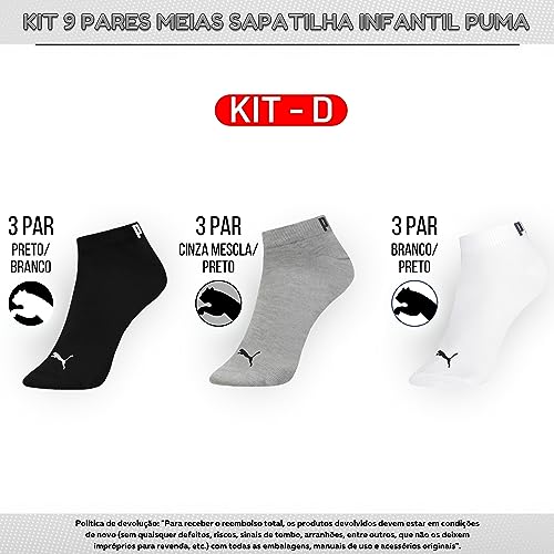 Kit 09 Pares Meia Infantil Puma Sapatilha Cano Curto Everyday Criança Unissex Juvenil | KIT - D | 25
