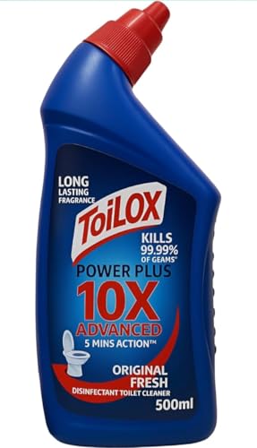 Image of Toilox Disinfectant Toilet Cleaner Liquid, Original - Pack of 8 (8 x 500ml) | Kills 99.9% Germs | Removes Tough Stains | Provides Long Lasting Freshness