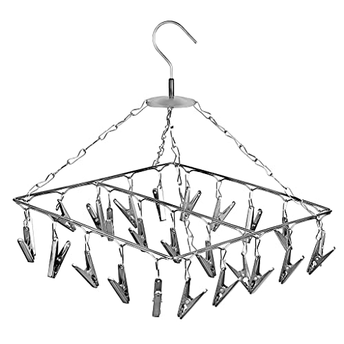 Image of RARE-ZONE Stainless Steel 25 Drying Clips Rust Free Square Cloth Hanger Rack for Baby Cloth Dryer, Balcony Roof Mount Hanger with Clips (Silver) (2) ( 2 Year Rust Proof Warranty )