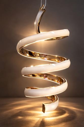 Image of Modern Gold Finish Spiral Shape Energy Saving Led Globe Pendant Hanging with 3 Different Color Mode (Warm White, Cool White, Neutral White) for Bedroom, Living Room, Restaurants, Dining, Home