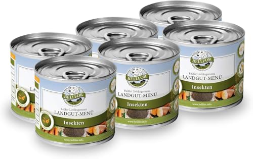 Bellfor Landgut-Menü Hypoallergenes Hundefutter Nass mit Insekten, 6 x 200 g - auf Basis der Schwarzen Soldatenfliegenlarve, ideal für Hunde mit Nierenproblemen, getreidefrei
