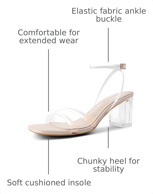 Image of Shoe'N Tale Strappy Heels for Women Square Toe Chunky Block Heels Ankle Buckle Heeled Sandals