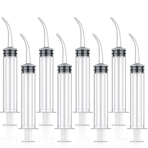 8 Pack Disposable 12cc Dental Syringe Dental Irrigation Syringe with Curved Tip, Tonsil Stone Squirt Mouthwash Cleaner (No Measurement)