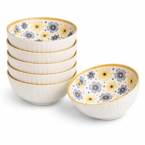 Image of Bohemian Porcelain Bowls Set of 4 | 300 ml Microwave & Dishwasher Safe | Designer Soup, Cereal & Snack Bowls
