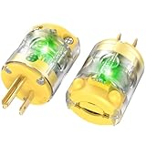 NEMA 5-15 Extension Cord Repair Ends Illuminated Electrical Male Plugs Cord Caps Replacement 15A 120V 3 Prong Straight Blade with Green Neon Light 2-Pack UL Listed