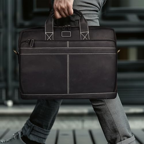LEATHER VILLAGE Genuine Leather 18 Inch Office Laptop Bag & 24 Inch Travel Duffel Bag Set – Men’s Business and Overnight Bags – Cherry Duffel Bag and Black Laptop Bag – Pack of 24