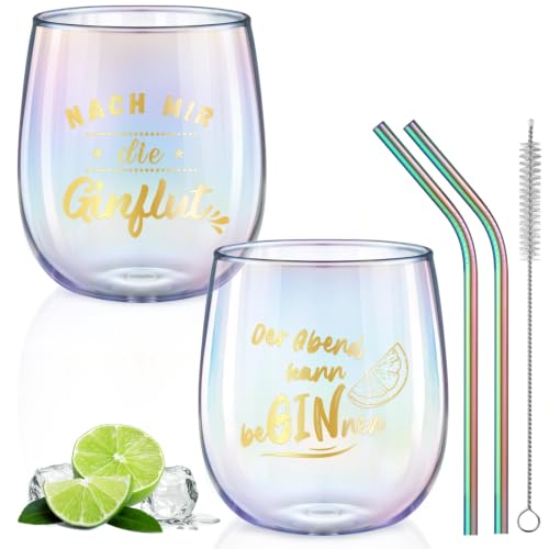 glastal 450ml Gin Tonic Gläser 2er Set Bunt Weingläser mit Gin Sprüchen