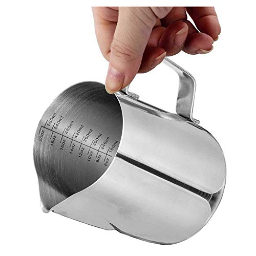 Milk Frothing Pitcher - Best Milk Frother Steamer Cup - Measurements Inside - Perfect for Espresso Machines Milk Frothers Latte Art 20oz 600ml