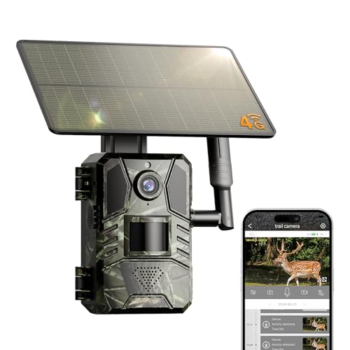 Trail Camera, 2k HD Live Feed Cellular Trail Cameras with Built-in SIM Card 4G Unlimited Data Plan Game Camera Solar Powered Motion Activated IP66 Waterproof Trail Cam No WiFi Needed