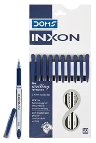 Doms Inxon Blue Ball Pen| 0.7mm | Soft Rubberized Grip| PACK of 10 Blue Ballpens