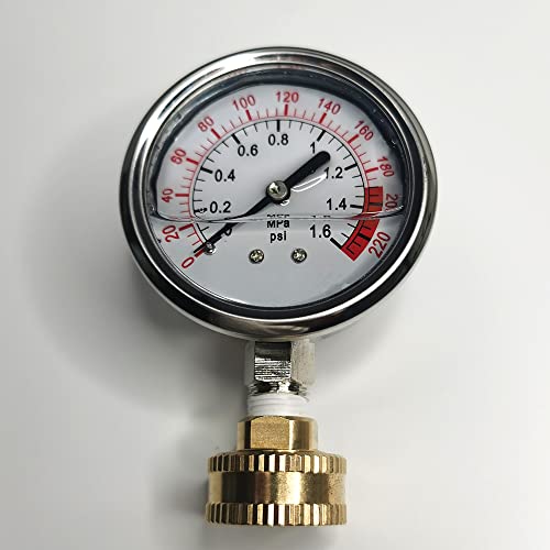 Stainless Steel 304 Liquid Filled Water Pressure Test Gauge,0-220psi, 2-1/2" Dial Display,Oil Gauge.Female 3/4" GHT Garden Hose Thread. - Image 5