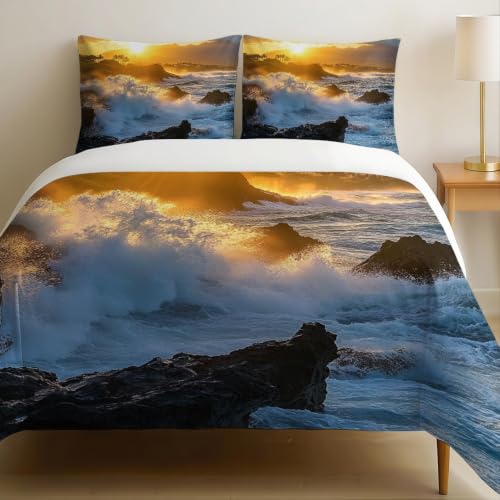 Housse de couette 220 x 240 cm parure de lit vagues océaniques pour chambre ado